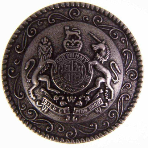 Metallknopf mit Wappenmotiv in Altsilber-Silber mit Öse-Befestigung in 15–18 mm
