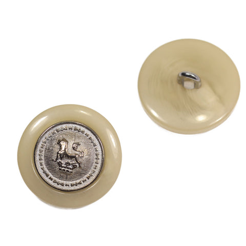 Metallknopf mit Wappenmotiv Löwenwappen in Silber-Beige mit Öse-Befestigung in 20–23 mm