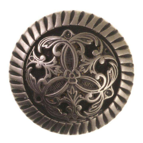 Metallknopf mit Trachtenoptik in Altsilber-Silber mit Öse-Befestigung in 18 mm
