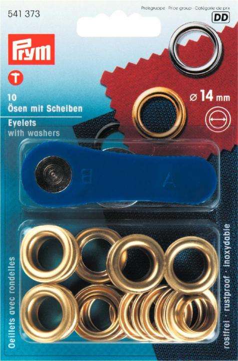 Ösen Gold mit Scheiben 14mm 10 Stk mit Werkz.