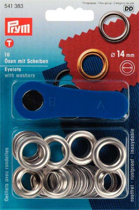 Ösen Silber mit Scheiben 14mm 10 Stk mit Werkz.