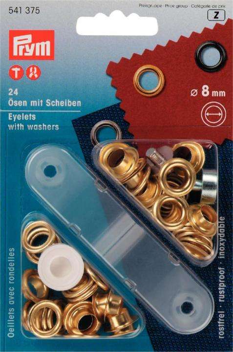 Ösen gold mit Scheiben 8mm 24 Stk u.Werkz.