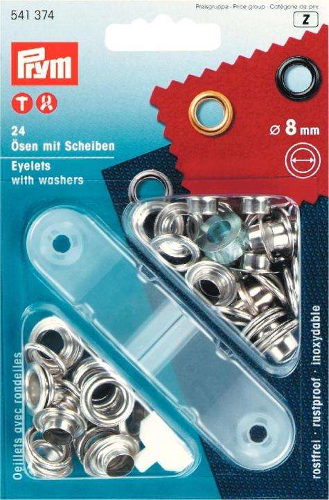 Ösen silber mit Scheiben 8mm 24 Stk u.Werkz.