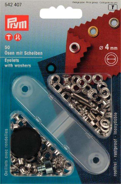 Ösen mit Scheiben Silber 4mm 50 Stk u.Werkz.
