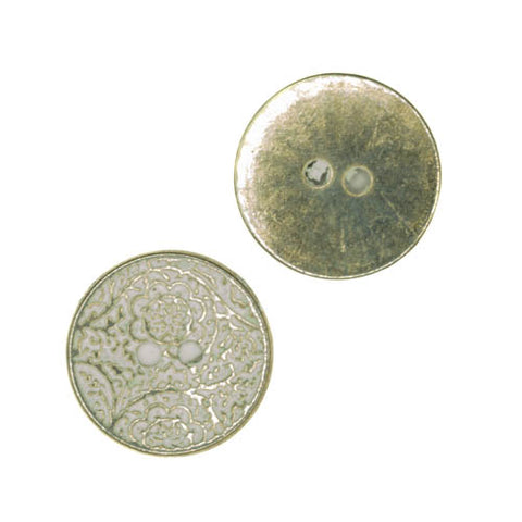 Trachten Knopf 2 -Loch hell Gold mit edlem Ornament TK-146 icegold -weiß