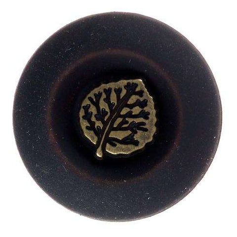 Trachten Knopf mit Blattmotiv TK-161schw braun