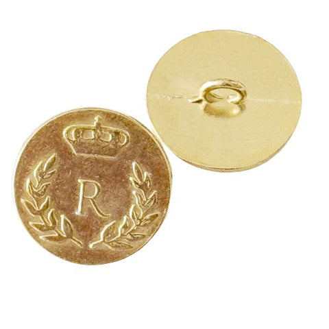 Metallknopf mit Wappenmotiv Kronenmotiv in Gold mit Öse-Befestigung in 23 mm
