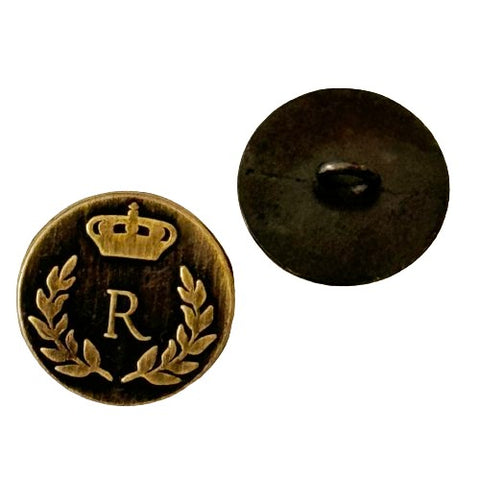 Metallknopf mit Wappenmotiv Kronenmotiv gebürstet in Messing mit Öse-Befestigung in 18 mm