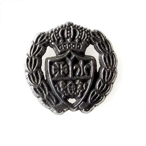 Metallknopf mit Kronenmotiv in Silber-Grau mit Öse-Befestigung in 12–15 mm